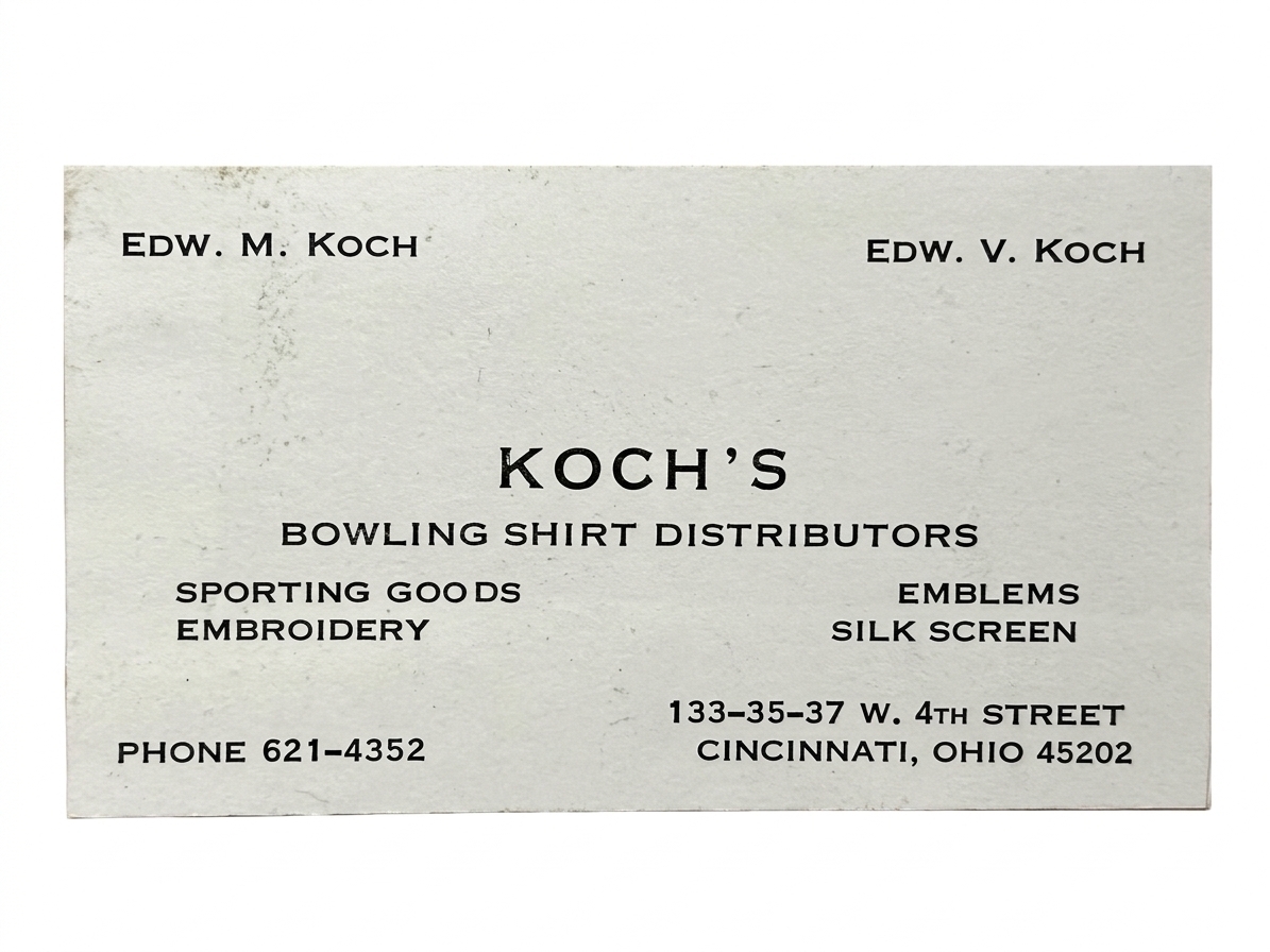 KOCH'S BOWLING SHIRT DISTRIBUTORS CARD